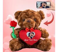 Personalised Teddy Bear with Photo and Custom Text on Heart, Stuffed Animals Valentine Teddy Bear with Rose & Bow as Im sorry gifts for Her on Valentine/Anniversary/Birthday (8 IN-Red Heart)