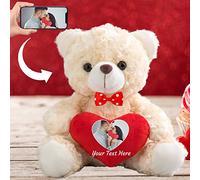 Personalised Teddy Bear with Photo and Custom Text on Heart, Valentine Teddy Bear Stuffed Animals with Exquisite Bow as Im sorry gifts for Her on Valentine/ Anniversary/ Birthday (8-IN-Red Heart)