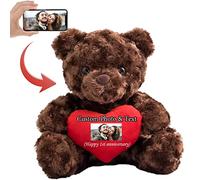 Personalised Teddy Bear with Photo and Custom Text on Red Heart, Teddy Bear Stuffed Animals Holding Red Heart as Im sorry gifts for her/Him on Valentine's Day/Anniversary/Birthday (8 IN-Red Heart)
