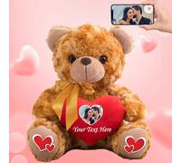 Personalised Teddy Bear with Photo and Text on Heart, Stuffed Animals Valentine Teddy Bear with Bow as Im sorry gifts for Her on Valentine/Valentine's Gifts for Your Boyfriend (8 IN-Text+Photo)