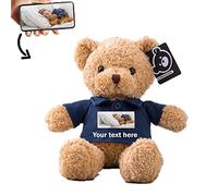 Personalised Teddy Bear with Photo+ Custom Text, Name or Date, Bear Stuffed Animal Plush as Personalised Gifts for Christmas/ Birthday/ Valentines' Day/ Anniversary (12 inch-Short Sleeve-Dark Blue)