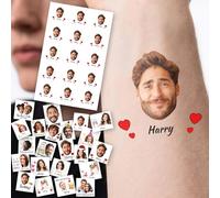 Personalised Temporary Tattoos with Photo, 15PCS Custom Temporary Tattoos with Face and Name, Funny Gifts for Dads Father Day Gifts for Men Grandpa, Custom Fake Tattoos for Birthday Weddings (01)
