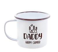 Personalised Tent Logo Happy Camper Camping Mug, Enamel (White Base, Blue Trim)