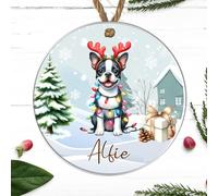 Personalised Terrier Dog Breed Christmas Tree Hanging Decoration - Fun Festive Dog Design Custom Name Keepsake Gift For Pet Owners (Boston Terrier, Acrylic - Indoor & Outdoor Use)