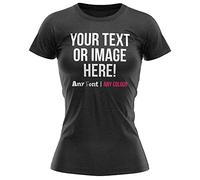 Personalised Text and Image Womens T Shirt Ladies Fit Any Colour or Font Top Tee Hen Do, L, Black