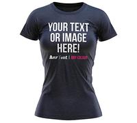Personalised Text and Image Womens T Shirt Ladies Fit Any Colour or Font Top Tee Hen Do, M, Navy