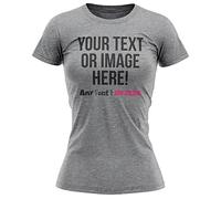 Personalised Text and Image Womens T Shirt Ladies Fit Any Colour or Font Top Tee Hen Do, S, Sport Grey