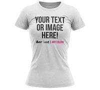 Personalised Text and Image Womens T Shirt Ladies Fit Any Colour or Font Top Tee Hen Do, XL, White