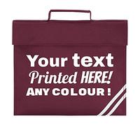 Personalised Text Book Bag - Custom Printed School Bag - Any Print Colour & Font - 7 Colours - Back to School Gifts for Kids - Your Childs Name & School - Custom Nursery Bag, Burgundy