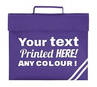 Personalised Text Book Bag - Custom Printed School Bag - Any Print Colour & Font - 7 Colours - Back to School Gifts for Kids - Your Childs Name & School - Custom Nursery Bag, Purple