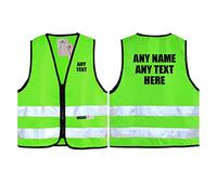 Personalised Text Green Salzmann 3M Children's Safety Vest - High Visibility 3M Reflective Tape Hi-Vis Heavy Duty Zipper