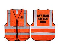 Personalised Text Orange Breathable Mesh Salzmann 3M High Visibility Safety Vest Multi Phone ID Pocket Hi-Vis Waistcoat 3M Reflective Tape