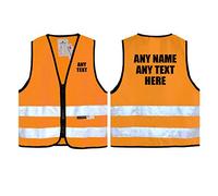 Personalised Text Orange Salzmann 3M Children's Safety Vest - High Visibility 3M Reflective Tape Hi-Vis Heavy Duty Zipper