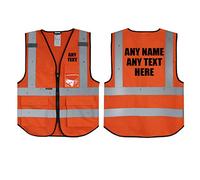 Personalised Text Orange Salzmann 3M High Visibility Safety Vest Multi Phone ID Pocket Hi-Vis Waistcoat 3M Reflective Tape