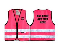 Personalised Text Pink Salzmann 3M Children's Safety Vest - High Visibility 3M Reflective Tape Hi-Vis Heavy Duty Zipper