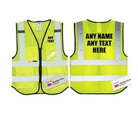 Personalised Text Yellow Breathable Mesh Salzmann 3M High Visibility Safety Vest Multi Phone ID Pocket Hi-Vis Waistcoat 3M Reflective Tape