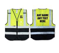 Personalised Text Yellow Navy Salzmann 3M High Visibility Safety Vest Multi Phone ID Pocket Hi-Vis Waistcoat 3M Reflective Tape