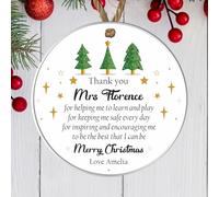 Personalised Thank You Bauble Plaque for Teachers - Customisable Flat 2D Hanging Decoration with Festive Trees, Ideal as a For End Of Year (Acrylic - Indoor & Outdoor use)