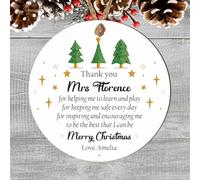 Personalised Thank You Bauble Plaque for Teachers - Customisable Flat 2D Hanging Decoration with Festive Trees, Ideal as a For End Of Year (MDF Wood - Indoor use only)