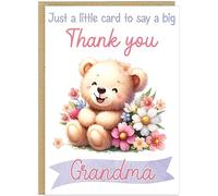 Personalised Thank You Card - Custom Add Own Name Cute Teddy Bear Floral Design - Just a Little Card to Say a Big Thank You - Any Occasion Gratitude Greeting Cards (Design 4)