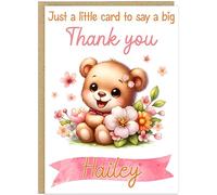Personalised Thank You Card - Custom Add Own Name Cute Teddy Bear Floral Design - Just a Little Card to Say a Big Thank You - Any Occasion Gratitude Greeting Cards (Design 8)
