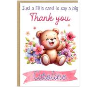 Personalised Thank You Card - Custom Add Own Name Cute Teddy Bear Floral Design - Just a Little Card to Say a Big Thank You - Any Occasion Gratitude Greeting Cards (Design 6)