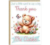 Personalised Thank You Card - Custom Add Own Name Cute Teddy Bear Floral Design - Just a Little Card to Say a Big Thank You - Any Occasion Gratitude Greeting Cards (Design 7)