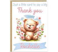 Personalised Thank You Card - Custom Add Own Name Cute Teddy Bear Floral Design - Just a Little Card to Say a Big Thank You - Any Occasion Gratitude Greeting Cards (Design 9)