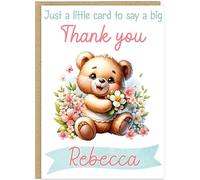 Personalised Thank You Card - Custom Add Own Name Cute Teddy Bear Floral Design - Just a Little Card to Say a Big Thank You - Any Occasion Gratitude Greeting Cards (Design 1)