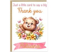 Personalised Thank You Card - Custom Add Own Name Cute Teddy Bear Floral Design - Just a Little Card to Say a Big Thank You - Any Occasion Gratitude Greeting Cards (Design 5)