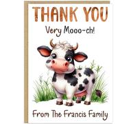Personalised Thank You Card for Teachers Support Workers Coaches Neighbours Friends Family - Fun Animal Pun Custom Own Text Cards - Appreciation Greetings Cards (Cow)