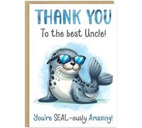 Personalised Thank You Card for Teachers Support Workers Coaches Neighbours Friends Family - Fun Animal Pun Custom Own Text Cards - Appreciation Greetings Cards (Seal)