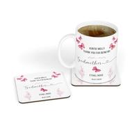 Personalised Thank You for Being My Godmother and Godfather Ceramic Mug and Coaster Gift Set for Christening (Godmother)