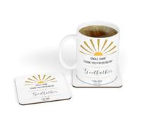 Personalised Thank You for Being My Godmother and Godfather Ceramic Mug and Coaster Gift Set for Christening (Godfather)