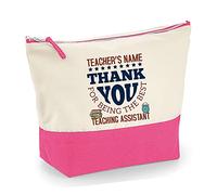 Personalised Thank You for Being The Best Teaching Assistant Gift for Teachers, Appreciation, Teacher Survival Kit, Makeup Bag, Canvas Accessory Bag. (Natural True Pink, L)