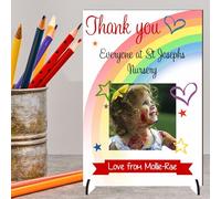 Personalised Thank You Freestanding Plaque for Nursery Staff - Rainbow Design with Photo & Love from Child for Appreciation End of Term Gifts (MDF Wood, A4-30cm x 21cm)