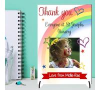 Personalised Thank You Freestanding Plaque for Nursery Staff - Rainbow Design with Photo & Love from Child for Appreciation End of Term Gifts (MDF Wood, A5-21cm x 14cm)