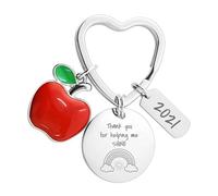 Personalised Thank you Gift for Teacher Assistant Pupil Student Appreciation End of Year School Leaver Apple Keyring (Silver, Helping Me Shine)