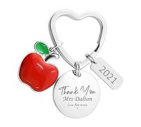 Personalised Thank you Gift for Teacher Assistant Pupil Student Appreciation End of Year School Leaver Apple Keyring (Silver, Thank You (Script))