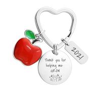 Personalised Thank you Gift for Teacher Assistant Pupil Student Appreciation End of Year School Leaver Apple Keyring (Silver, Helping Me grow)