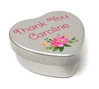 Personalised Thank You Name Heart Shaped Mini Tin Any Name Added Bright Pink Abstract Bouquet Gift for Someone Special filled with mini chocolates