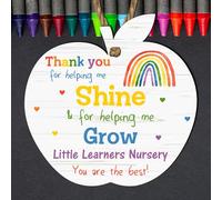 Personalised Thank You Nursery Apple Plaque - MDF Wood & Acrylic | Custom Message for Little Learners Nursery | Teacher Appreciation Gift | Approx. 9cm x 9cm (Mdf Wood Indoor Use Only)