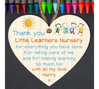 Personalised Thank You Nursery Heart Plaque - MDF Wood & Acrylic | Custom Message from Harry | Nursery Teacher Gift | Approx. 10cm x 9cm (Mdf Wood Indoor Use Only)