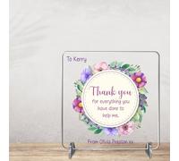 Personalised Thank You Square Plaque on Stands MDF Wood Acrylic - Custom To From Message Gift For Family & Friends Thoughful Thank You For Everything Gifts (Pink & Purple, Acrylic)