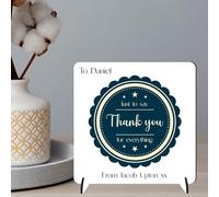 Personalised Thank You Square Plaque on Stands MDF Wood Acrylic - Custom To From Message Gift For Family & Friends Thoughful Thank You For Everything Gifts (Blue, MDF Wood)