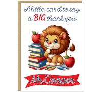 Personalised Thank You Teacher Cards - Cute Bear Bee Elephant Giraffe Leopard Lion Monkey Panda Squirrel Designs Custom Own Name Banner End of Year Teaching Assistant Card, Lion