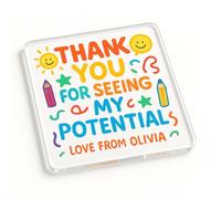 Personalised Thank You Teacher Gift Acrylic Coaster Gift with Joyful Teacher Appreciation Design - Whimsical Gratitude from Pupil to Teacher