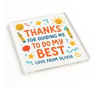 Personalised Thank You Teacher Gift Acrylic Coaster Gift with Playful Thank You Design - Joyful Childlike Decor for Personalised Teacher Appreciation Keepsake