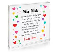 Personalised Thank You Teacher Gift, Custom Acrylic Desk Plaque Keepsake Present for Teacher, Teaching Assistant, Nursery Staff, Tutor, & Key Worker (Teacher Hearts)