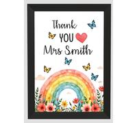 Personalised Thank You Teacher Gifts for Women End of School Term TA Nursery Leaving Poem Gift for Teachers Teaching Assistants Nursery Teachers Any Name A5 A4 Framed Prints (Rainbow Flowers)